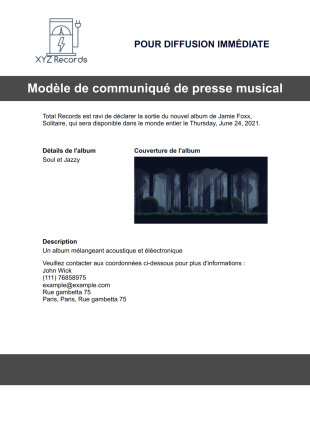 Modèle de communiqué de presse musical - Modèles de PDF
