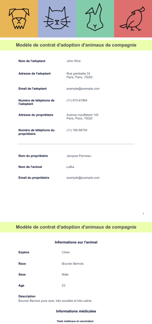 Modèle de contrat d'adoption d'animaux de compagnie - Modèles de PDF