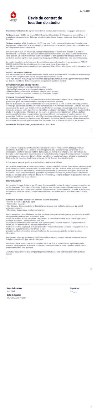 Modèle de contrat de location de studio - Modèles de PDF