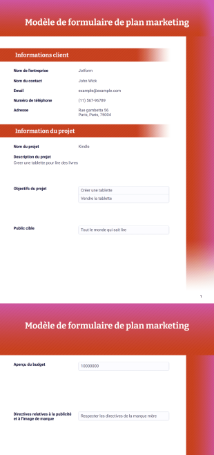 Modèle de formulaire de plan marketing - Modèles de PDF
