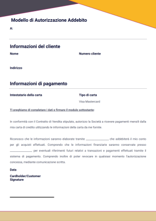 Modello di Autorizzazione Addebito - Modelli di PDF