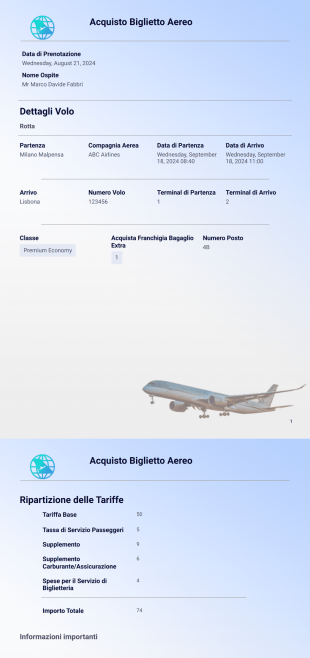 Modello di Biglietto Aereo - Modelli di PDF