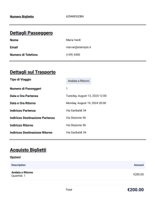 Modello di Biglietto per Trasporto Turistico - Modelli di PDF