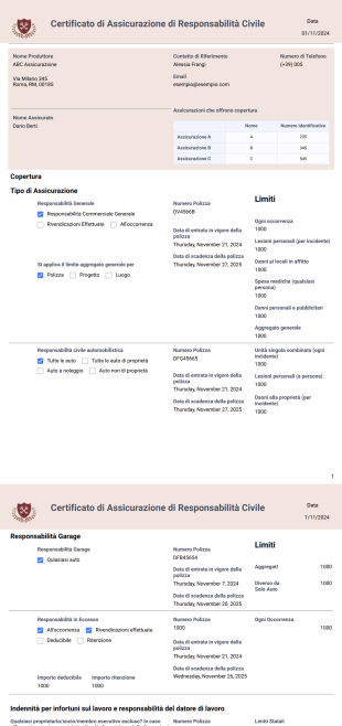 Modello di Certificato di Assicurazione di Responsabilità Civile - Modelli di PDF