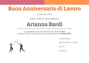 Modello di Certificato per Anniversario di Lavoro - Modelli di PDF
