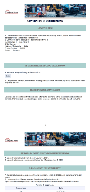 Modello di contratto di costruzione gratuito - Modelli di PDF