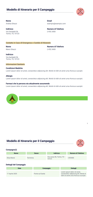 Modello di Itinerario per il Campeggio - Modelli di PDF