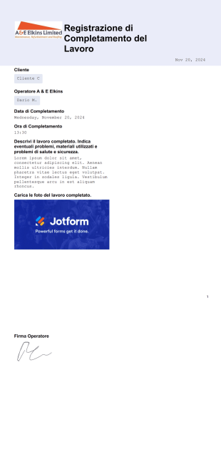 Modello di Registrazione di Completamento del Lavoro - Modelli di PDF
