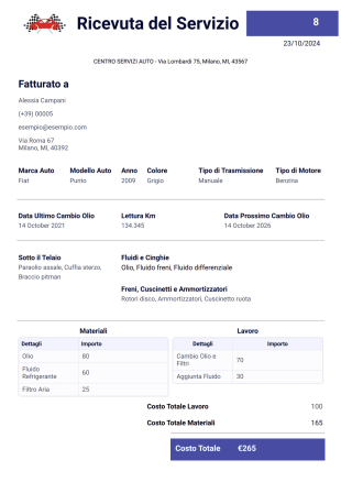 Modello di Ricevuta per il Servizio Auto - Modelli di PDF