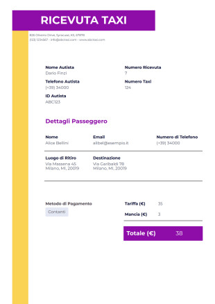 Modello di Ricevuta Taxi - Modelli di PDF
