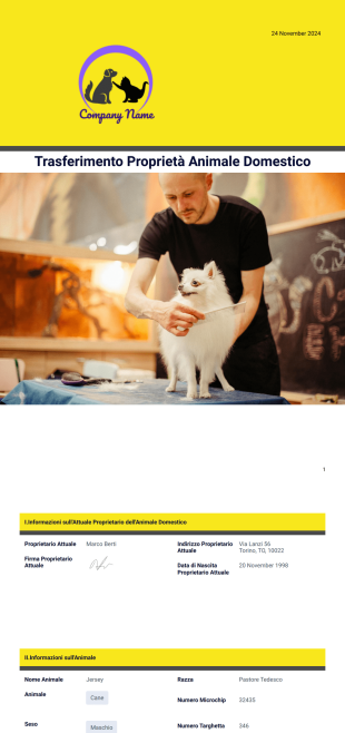 Modello di Trasferimento Proprietà Animale Domestico - Modelli di PDF