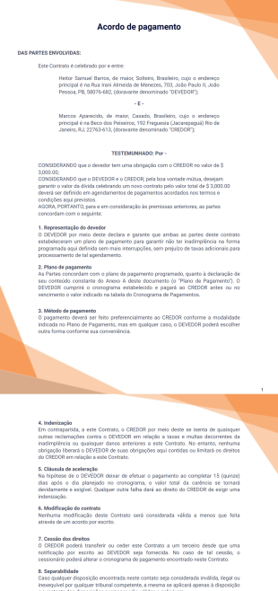 Contrato de Pagamento Modelo de PDF