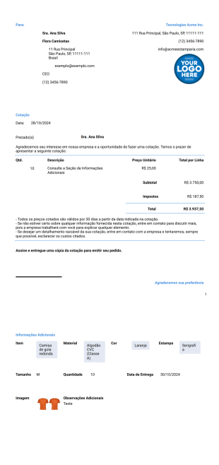Modelo de Cotação para Estamparia - Modelos para PDFs