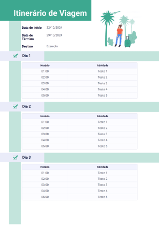 Modelo de Itinerário de Viagem - Modelos para PDFs