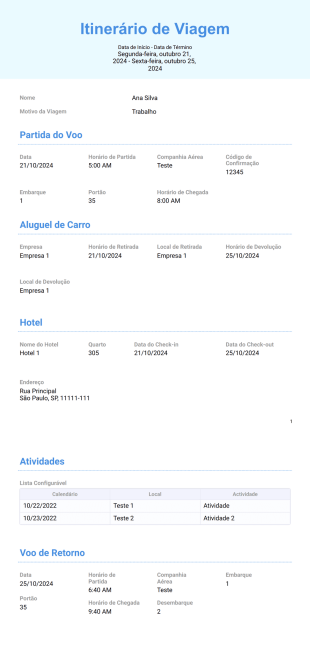 Modelo de Itinerário para Viagem de Negócios - Modelos para PDFs