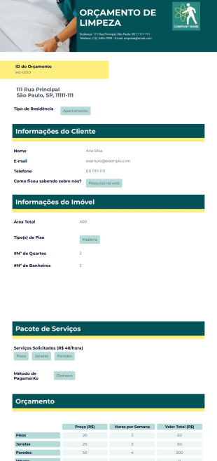 Modelo de Orçamento de Limpeza - Modelos para PDFs