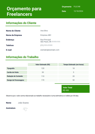 Modelo de Orçamento para Freelancers - Modelos para PDFs