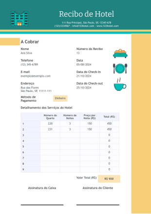 Modelo de Recibo de Hotel - Modelos para PDFs