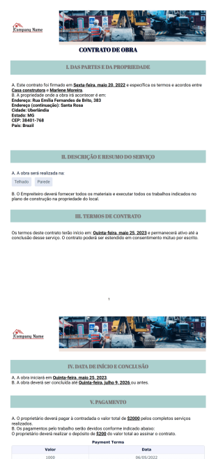 Modelo grátis de contrato de obra - Modelos para PDFs