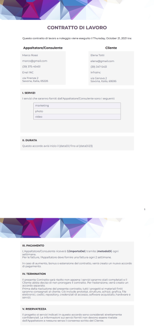 Modulo di contratto di lavoro Template PDF
