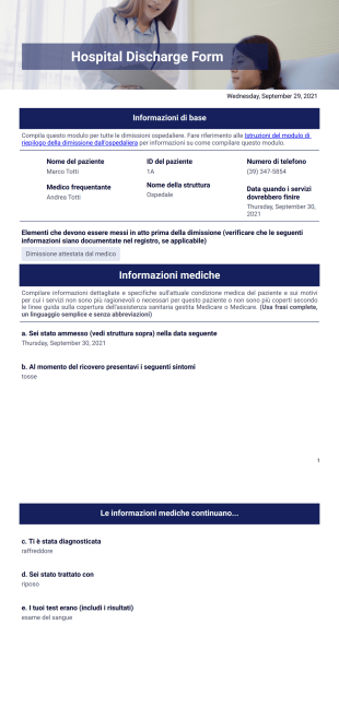 Modulo di dimissione ospedaliera Template PDF