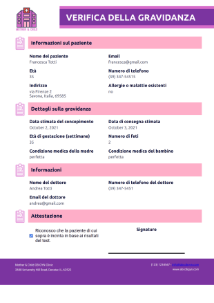 Modulo di verifica della gravidanza Template PDF