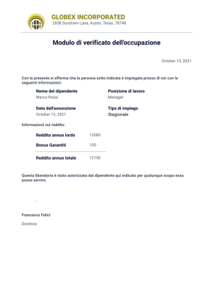 Modulo di Verifica delloccupazione Template PDF