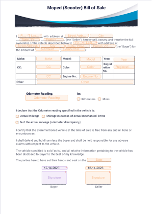 Moped (Scooter) Bill of Sale PDF Template