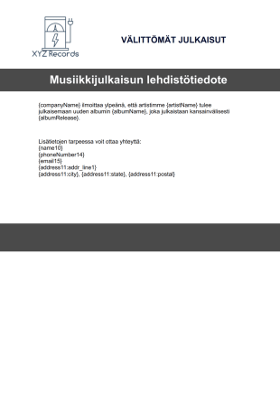 Musiikkijulkaisun lehdistötiedote PDF Pohja