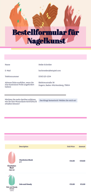 Nagelkunst Rechnung PDF-Vorlage