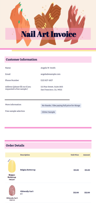Nail Art Invoice PDF Template