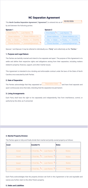 NC Separation Agreement Template - PDF Templates