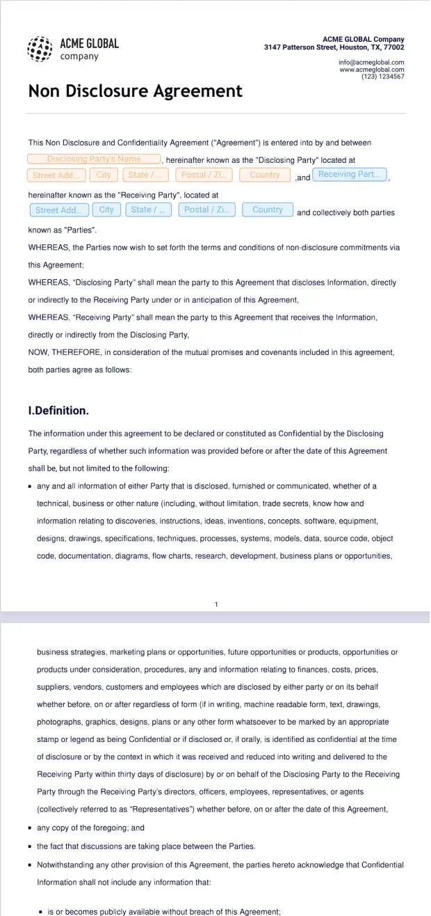 Non Disclosure Agreement Template
