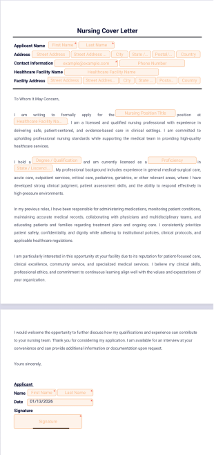 Nursing Cover Letter Template - PDF Templates