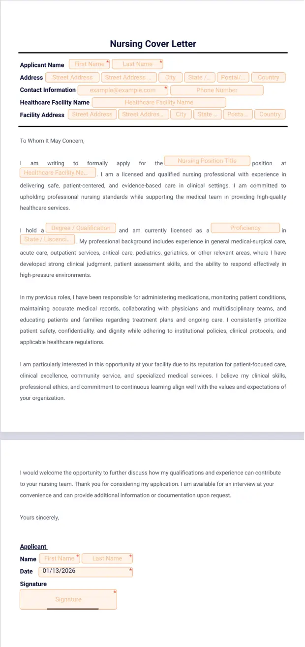 Nursing Cover Letter Template