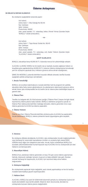 Ödeme Anlaşması Şablonu - PDF Şablonları