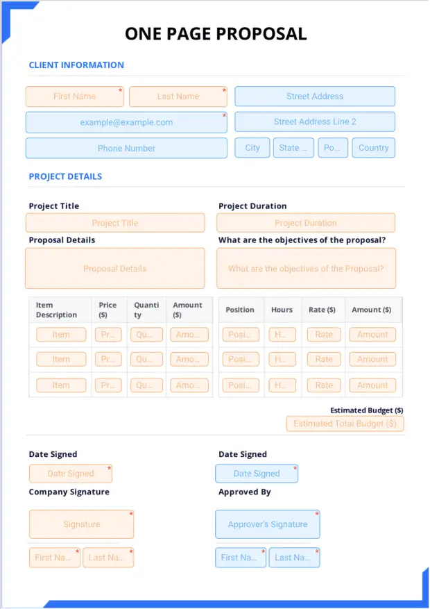 One Page Proposal Template