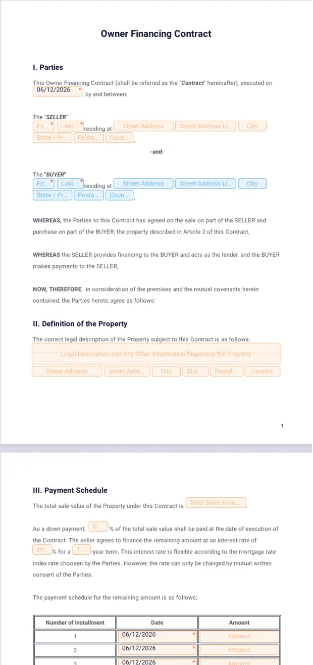 Owner Financing Contract Template