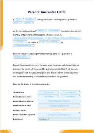 Parental Guarantee Form PDF Template