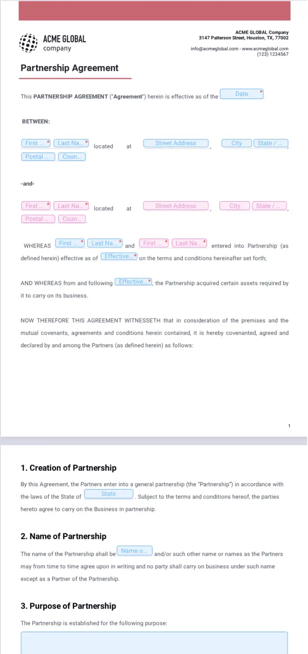 Partnership Agreement Template