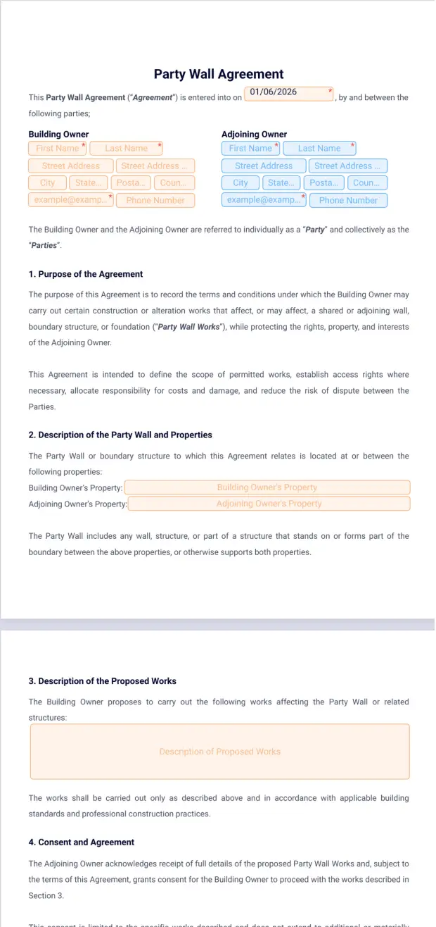 Party Wall Agreement Template