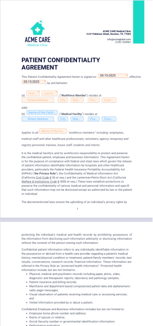 Patient Confidentiality Agreement PDF Template