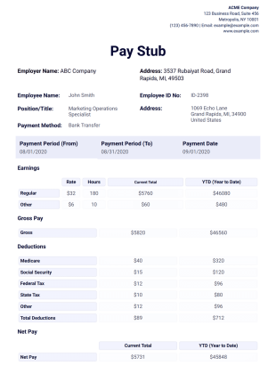 Fillable Free Pay Stub PDF Template - PDF Templates
