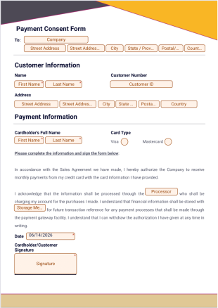 Payment Consent Form PDF Template