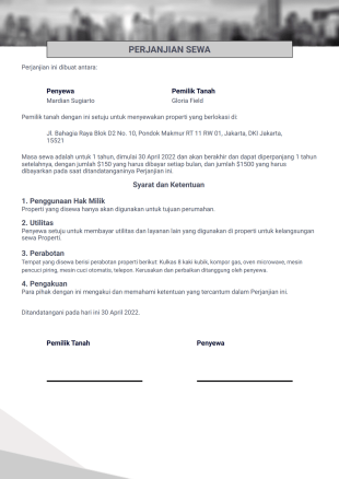 Perjanjian Sewa Template PDF