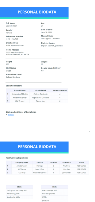 Personal Biodata PDF Template