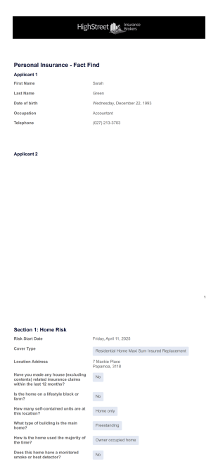 Personal Insurance - Fact Find PDF Template