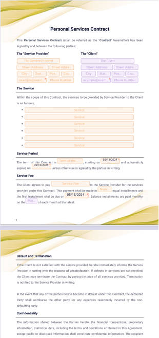 Personal Services Contract PDF Template