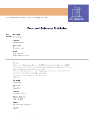 Personel Referans Mektubu PDF Şablonu