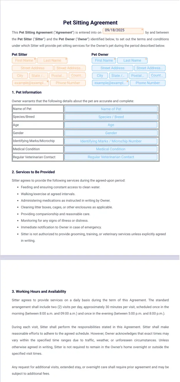 Pet Sitting Agreement Template